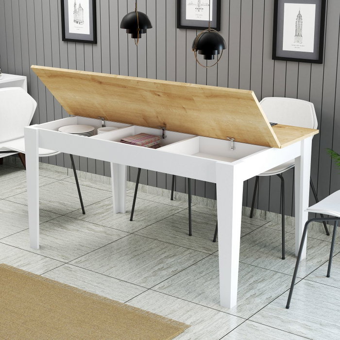 Hanah Home Milan 896 Mesa de Comedor Blanco y Roble
